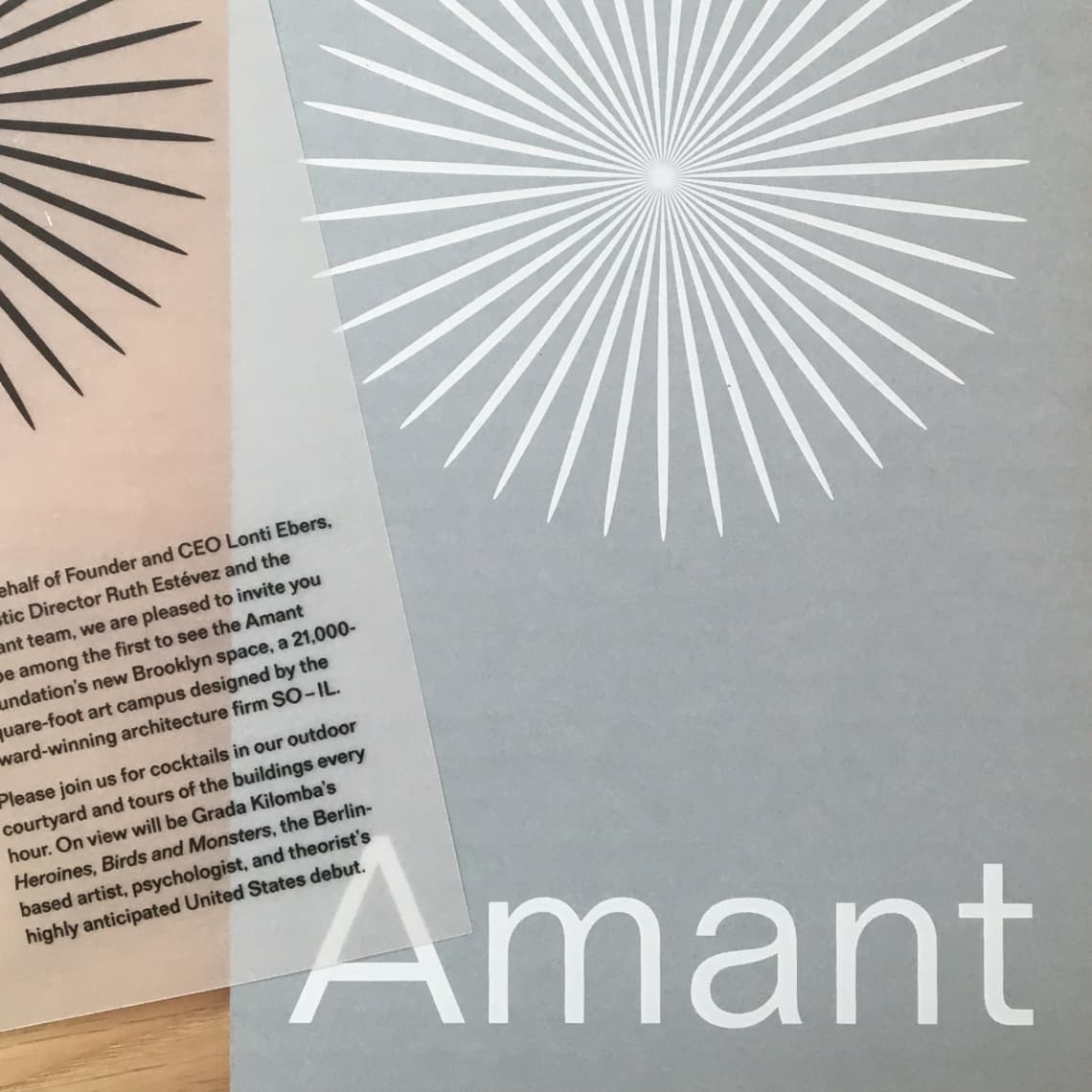 A two-part invitation showing the logo on transparent paper.