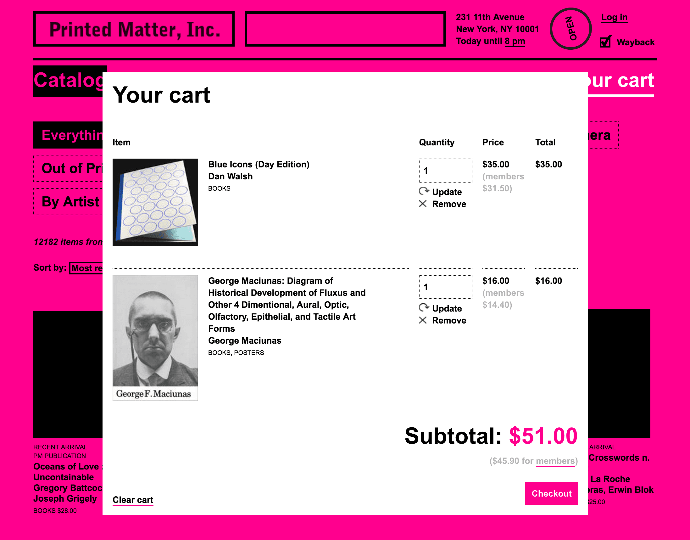 Screenshot of a user's cart on desktop